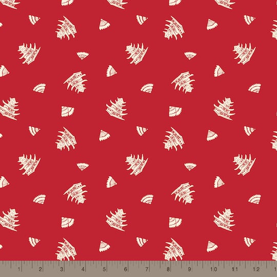 Springs Creative World Piece Red Pagoda Cotton Fabric